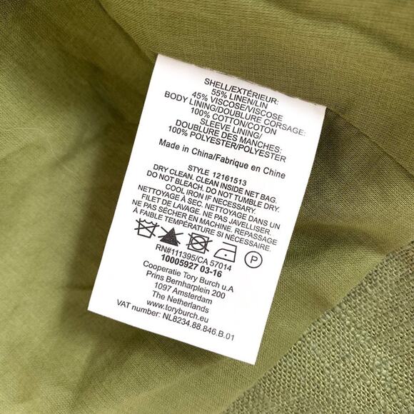 Tory Burch Embellished Avery Linen Boxy Jeweled Crop Jacket Green Silver US 6 - Picture 10 of 11